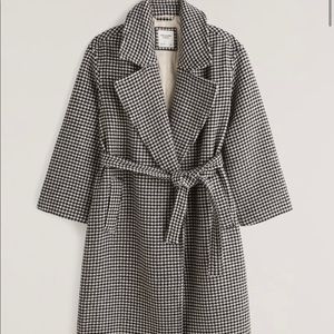 Slouchy belt wool-blend Dad coat white Houndstooth